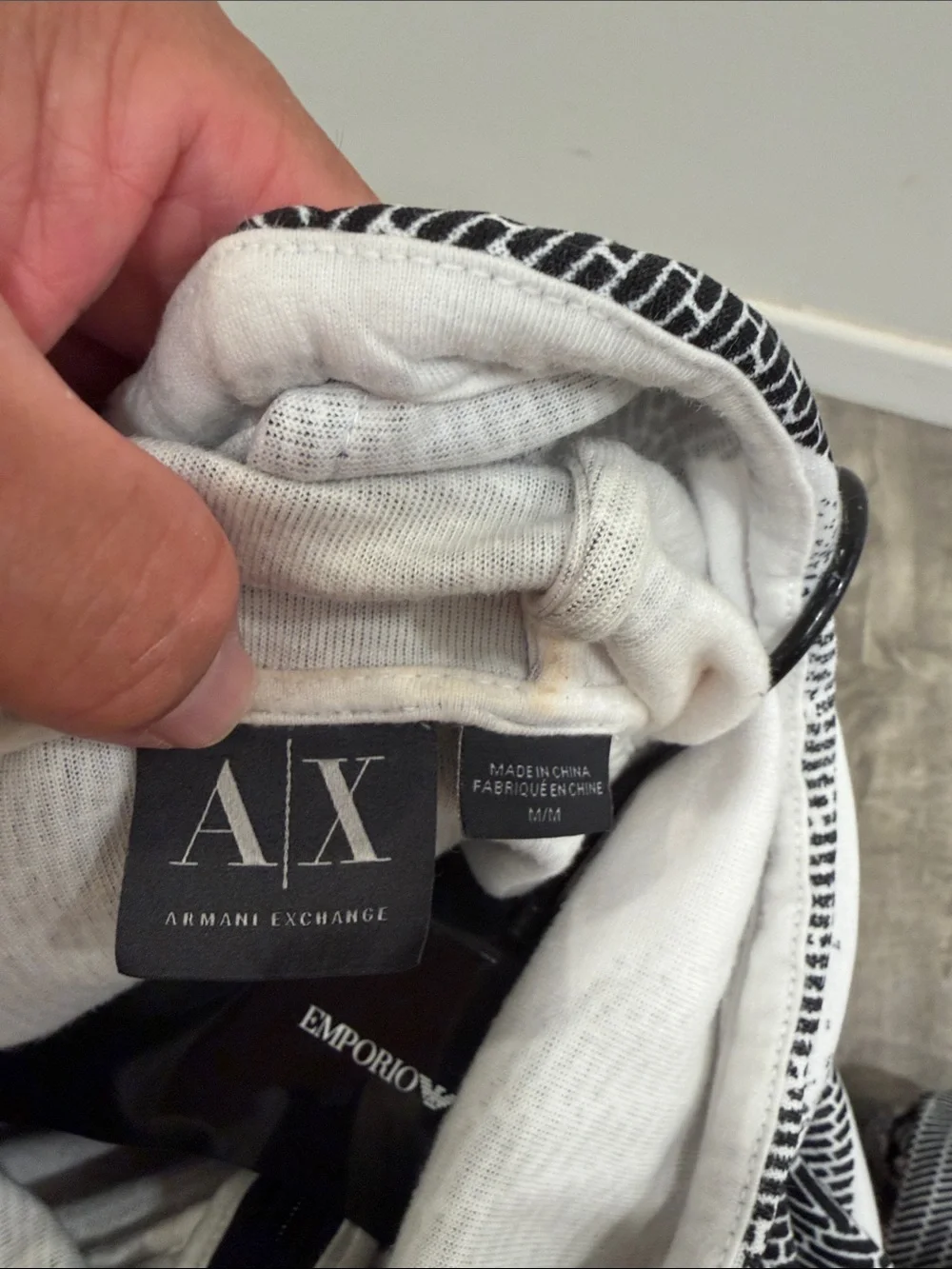 90s vintage A/X Armani Men’s Black & White Geometric Zip-Up Hoodie